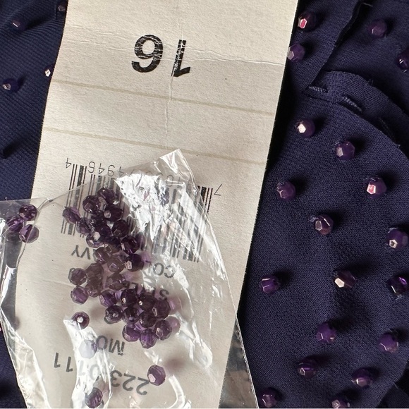 SL Fashions Navy Blue Bead Embellished Formal Chiffon Blouse - Picture 6 of 6